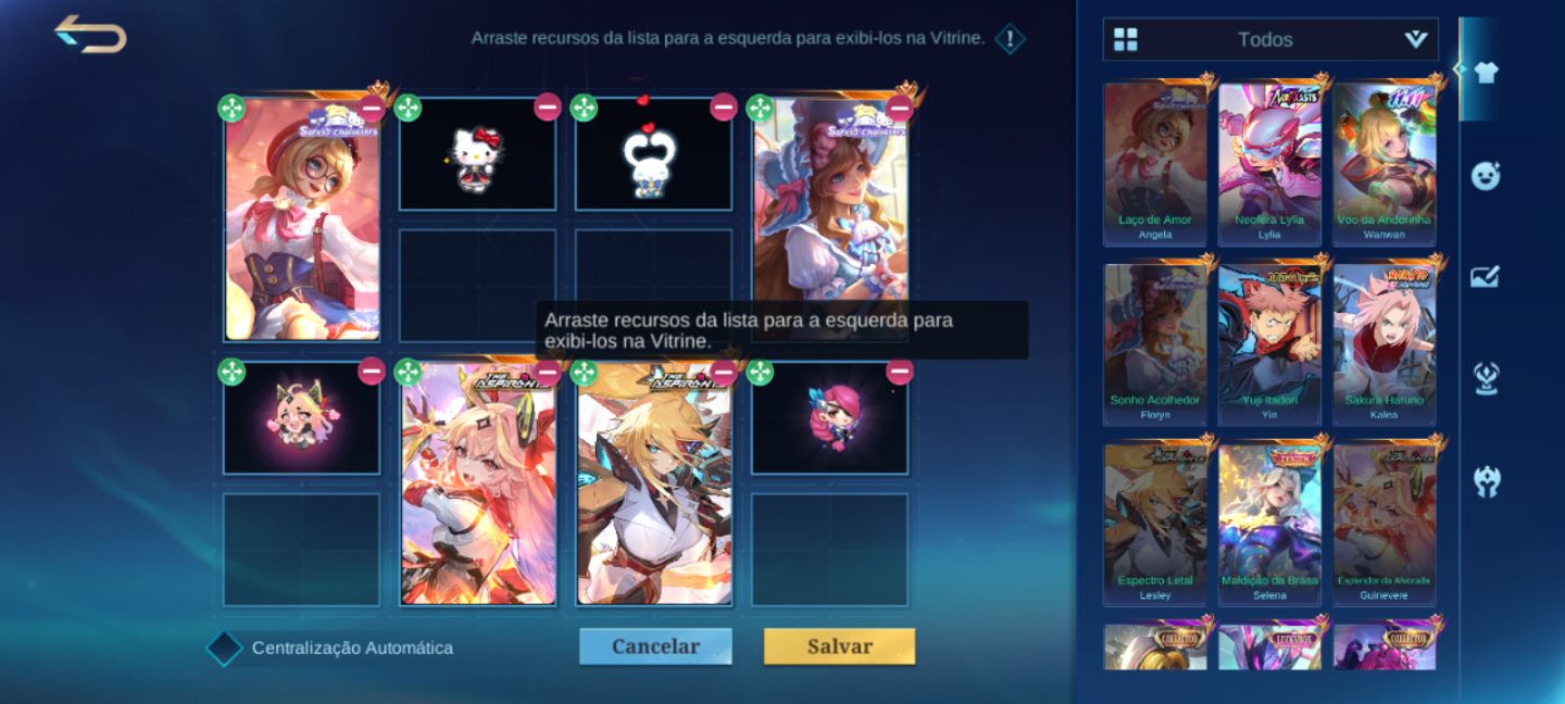 Conta Mobile Legends (Mlbb) Skins Sario e Selena Zenith, skins jjk e skin Naruto