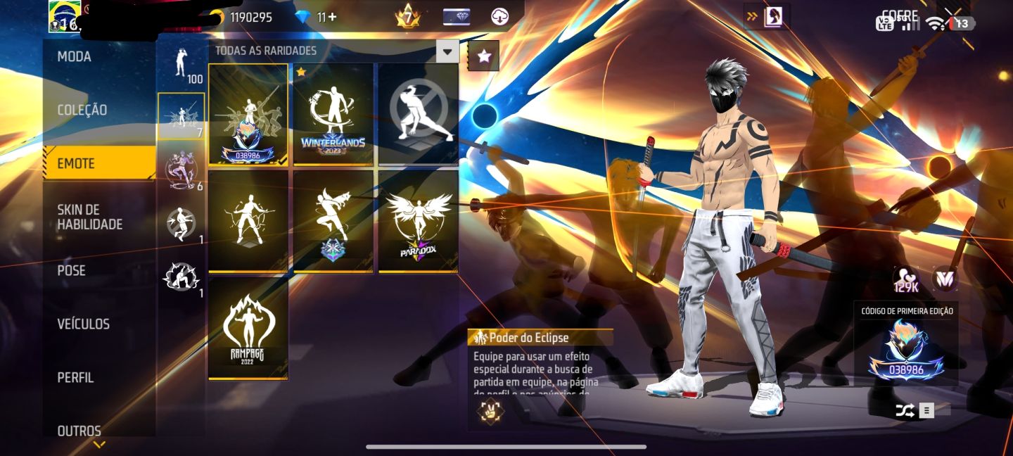 Conta de Free fire gemado com vários passes boayah
