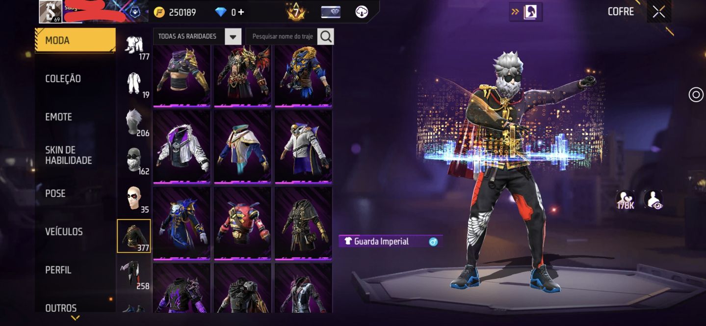 Conta de FF, prime 7, Level 69, muitos itens raros.