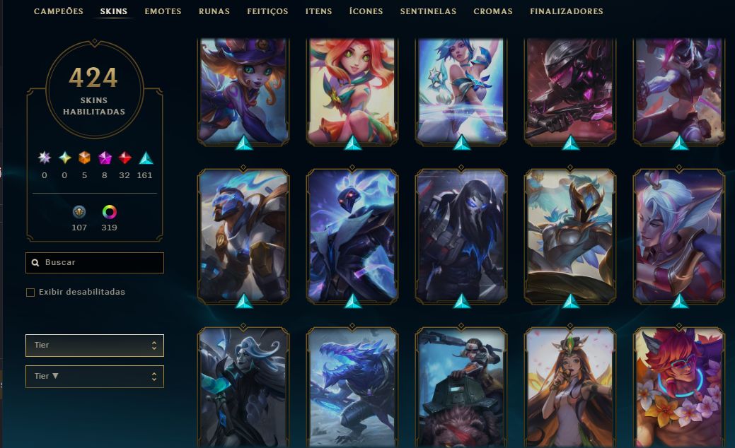 Conta lol main sup peel 400+ skins + TFT (vava com 1 skin de loja e passes)