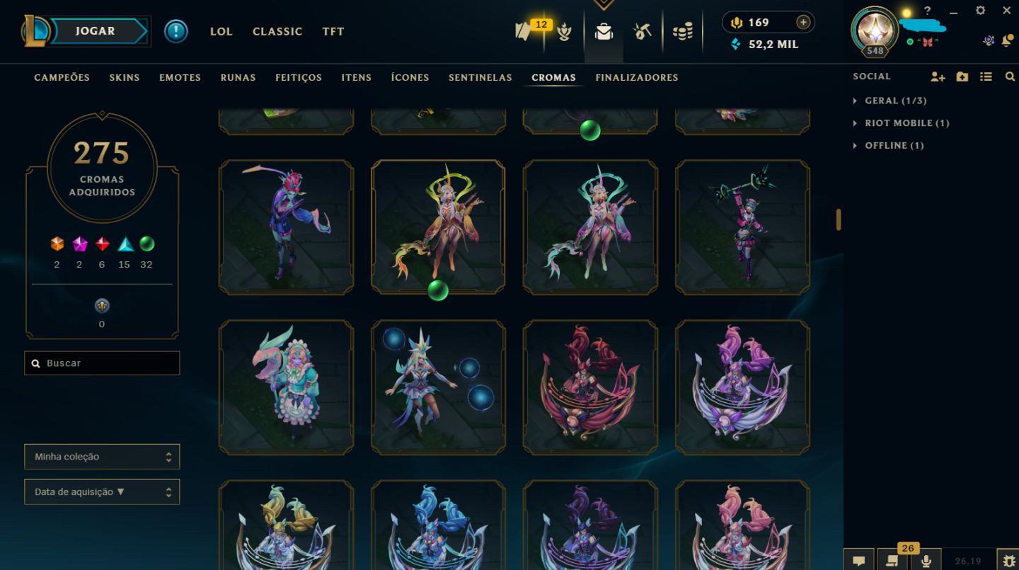 CONTA LEAGUE OF LEGENDS MAIN SUPORTE/FADINHA COM 860 SKINS NO ELO MESTRE 500+