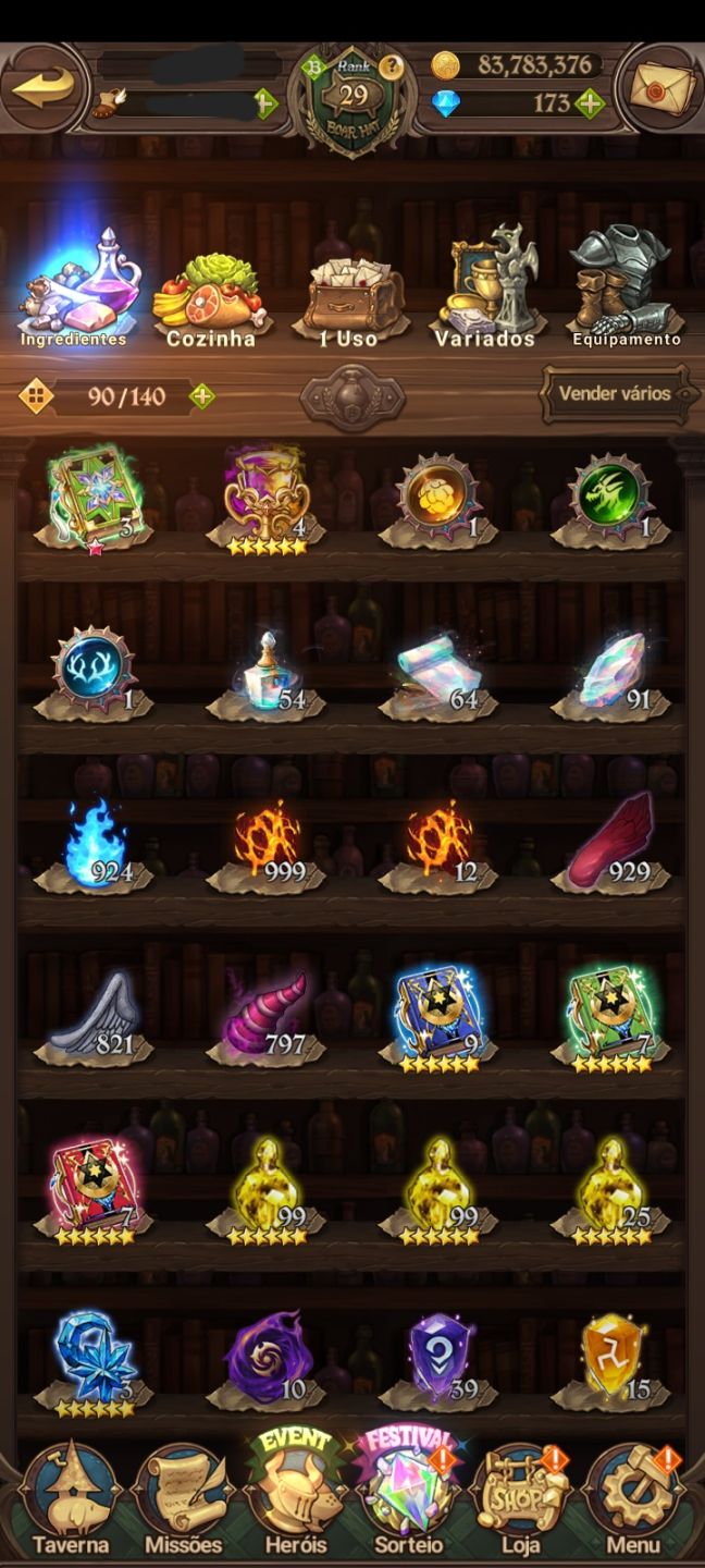 Conta nova de 7ds nivel 29 com novo personagems Odin Superpoderoso!!!
