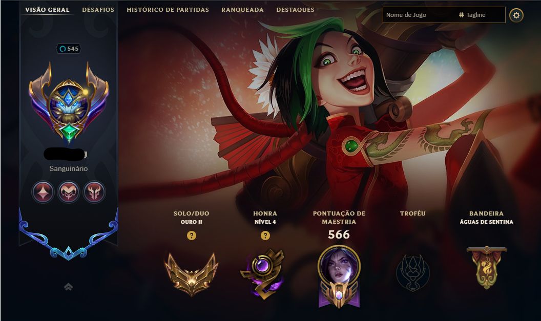 Conta LOL Ouro II | Level 545 | 163 Skins | Todos os Campeões | Full Acesso