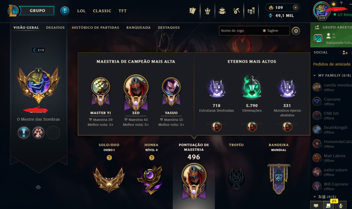 Conta LOL Mono Zed, Yasuo e Yone.