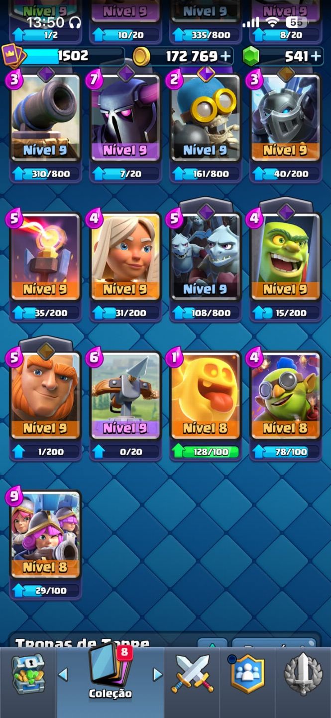 Conta de Clash royale com muitas cartas upadas e EVOS