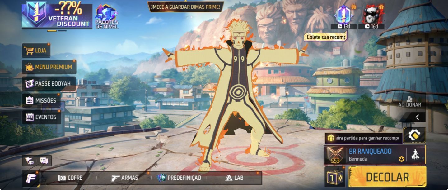 Conta de Free Fire com Skin do Naruto !!