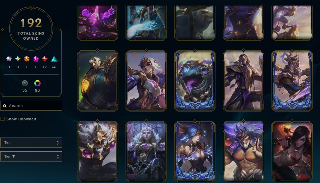 Conta de League of Legends, 192 skins, diamante 4