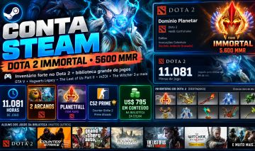 CONTA STEAM ANTIGA E COMPLETA | DOTA 2 IMMORTAL | CS2 PRIME | BIBLIOTECA GRANDE