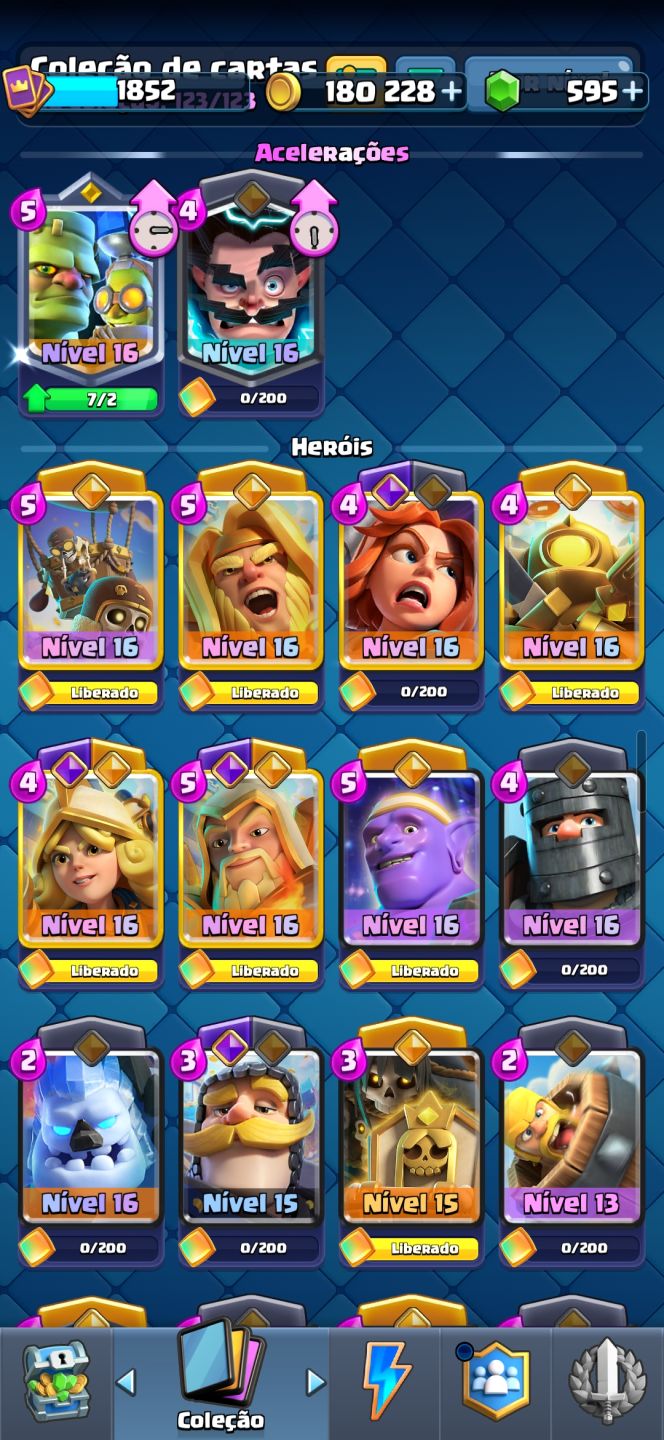CONTA CLASH ROYALE | TORRE 16 | 41 CARTAS NV. 16 | 9 HERÓICAS | 22 EVOLUÇÕES