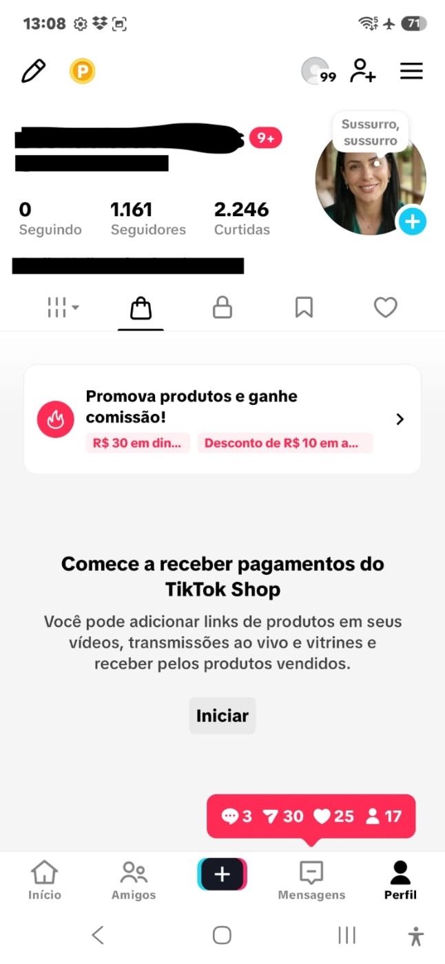 CONTA DO TIKTOK COM SHOP ATIVO +1,1K SEGUIDORES, LIVES ATIVAS (ENGAJAMENTO REAL)