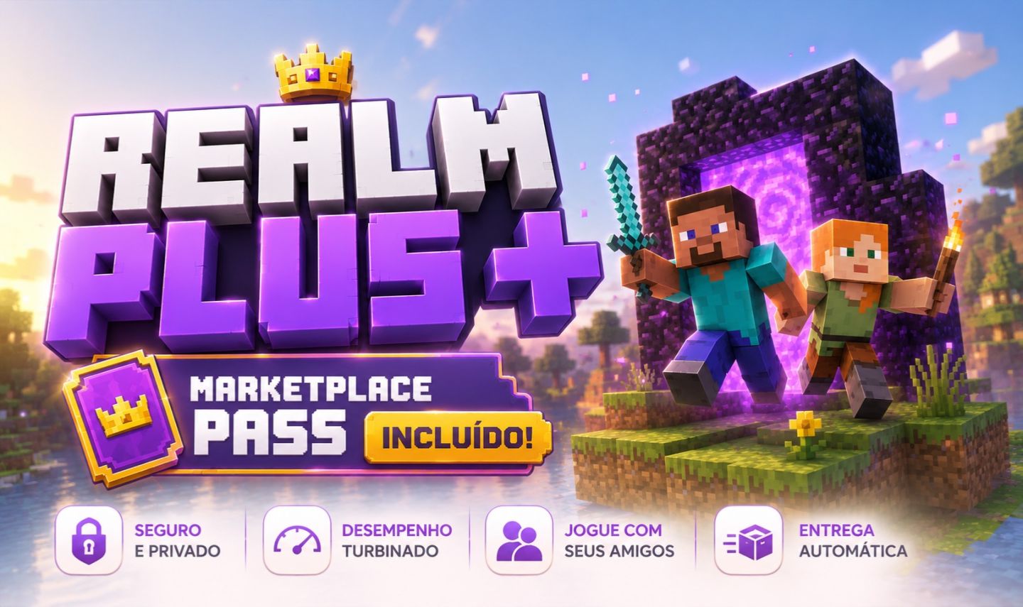Minecraft Realms Plus 1 Mês | Key Bedrock | Entrega Automática