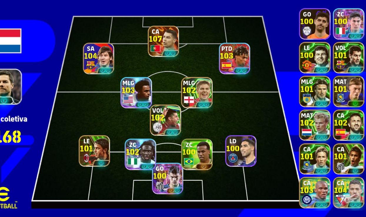 CONTA EFOOTBALL 3168 | CR7 107 + MESSI 104 + NEYMAR | ELENCO RECHEADO