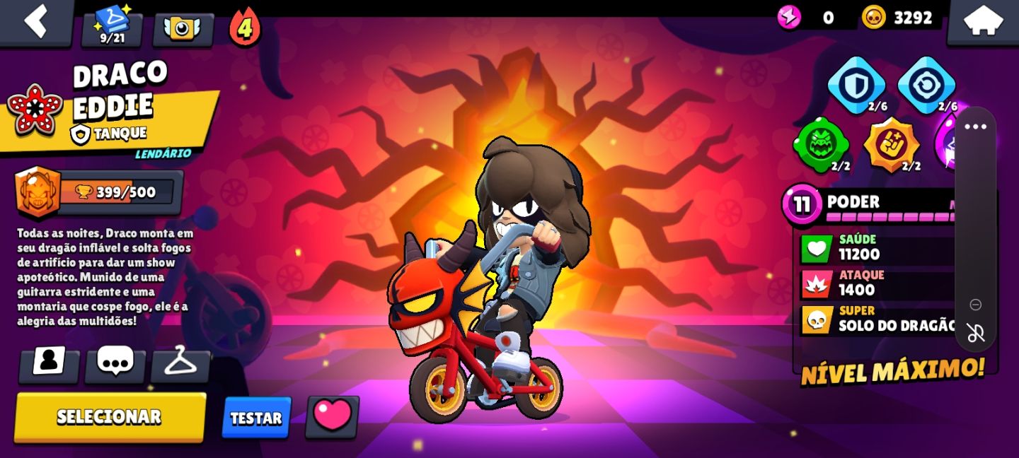 Conta de brawl stars com 54495 troféus, 108 brawlers, fama solar, e skins raras