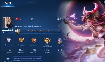Conta Honor of Kings | 112 Heróis | 241 Skins | Top 1% LATAM Apoio |