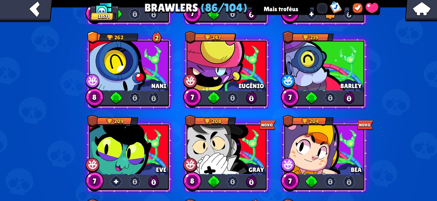 Conta de brawl stars full acesso 86 brawlers com 29 hypercargas e 15 prestigios