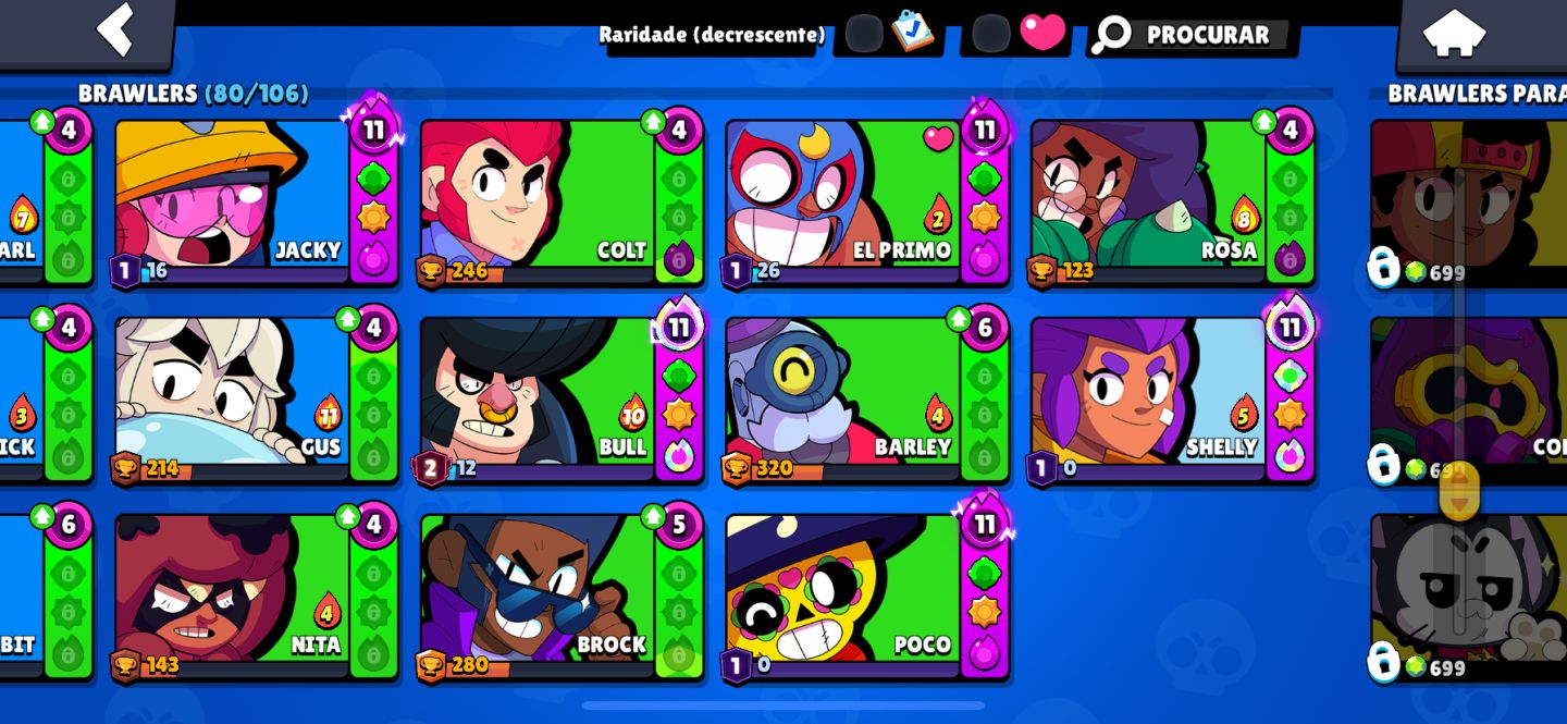 CONTA BRAWL STARS: 36K Troféus 80 Brawlers Vários Nível 11 56k Moedas e 325 Gema