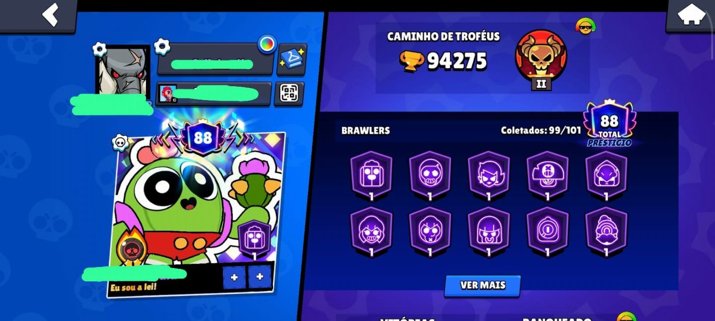 Uma conta de Brawl Stars com diversas skins e quase full