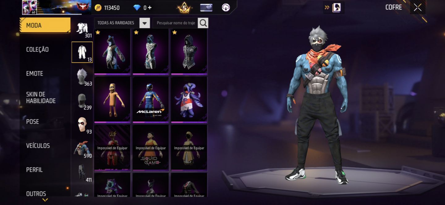 CONTA FREE FIRE LVL 68 | 113K OUROS | 590 PEITORAIS | UMP ATT