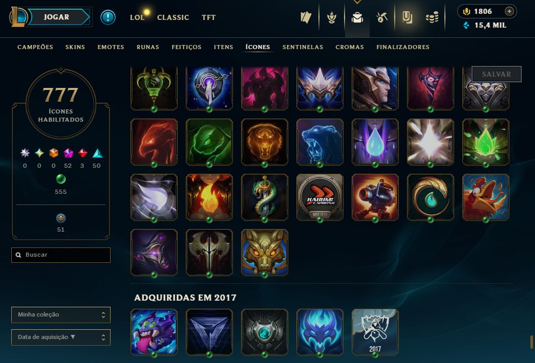 Conta Lol de 2017 / 871 Skins / Nivel 1064 / 777 Icones