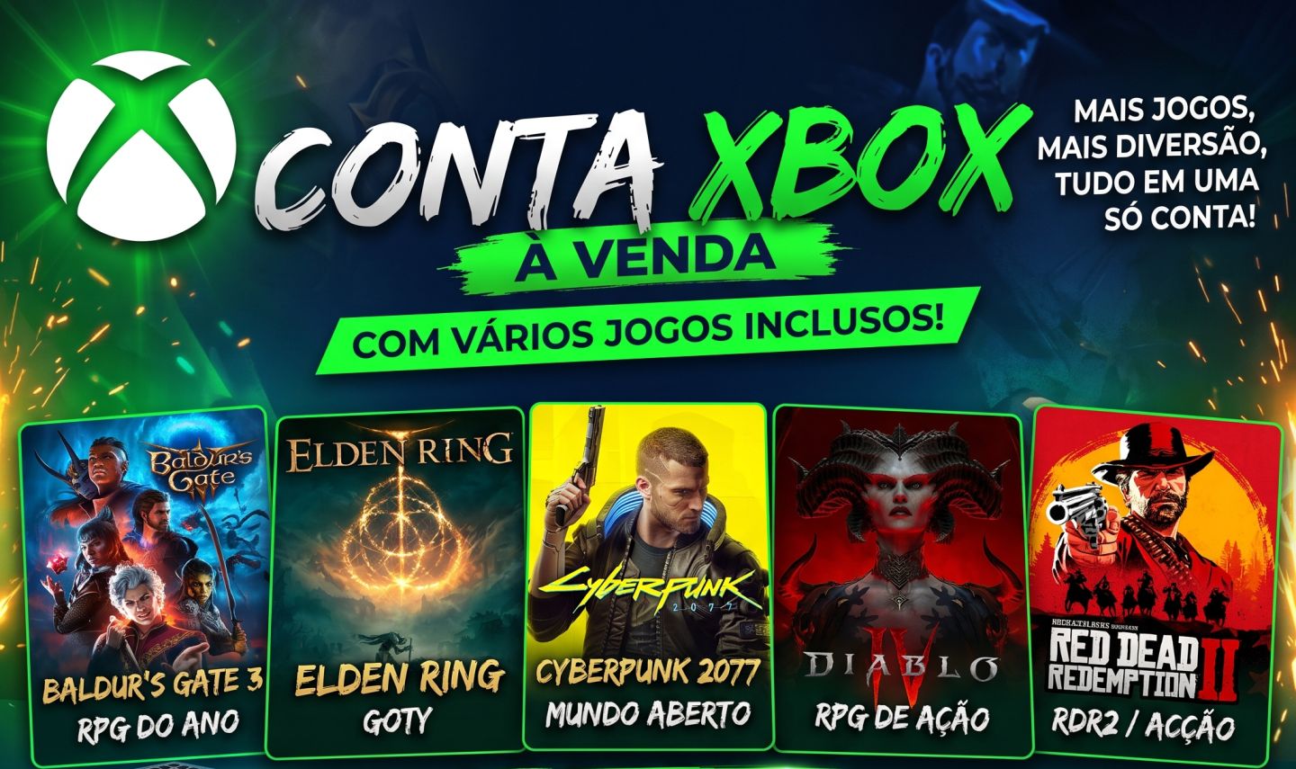 Conta Xbox com Baldurs Gate 3, Elden Ring, Cyberpunk, Diablo IV, RDR2 + 15 jogos