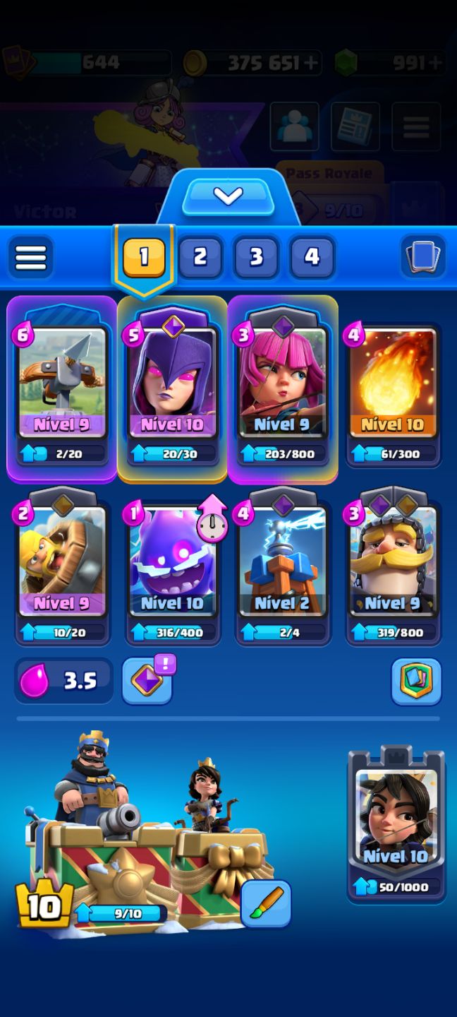Conta Clash Royale Nível 10 | 3.5k Troféus | 375k de Ouro e 991 Gemas