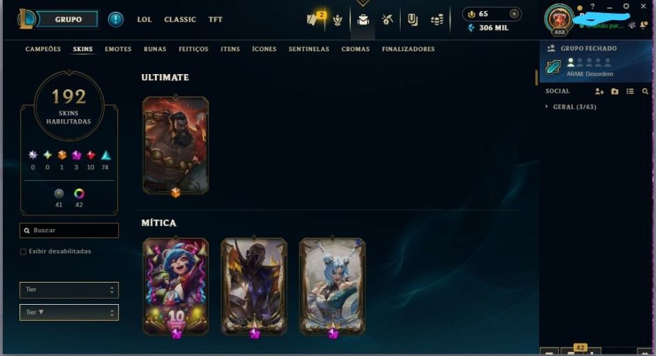 Conta League of Legends | 210 Skins | 326 Ícones | 218 Emotes | 358K Essências