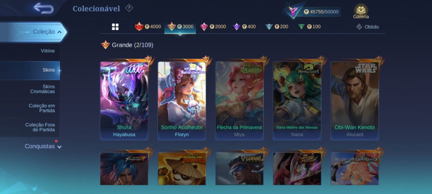 CONTA MOBILE LEGENDS 200 SKINS OPORTUNIDADE
