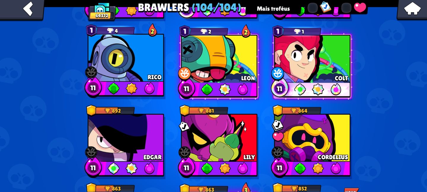 64K Troféus | 104/104 Brawlers | Todos Nível 9+| Conta 2019
