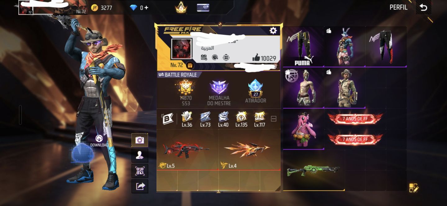 FREE FIRE PRIME 6 | 572 PEITORAIS | 396 CALÇAS | MUITO COISA RARA NA CONTA