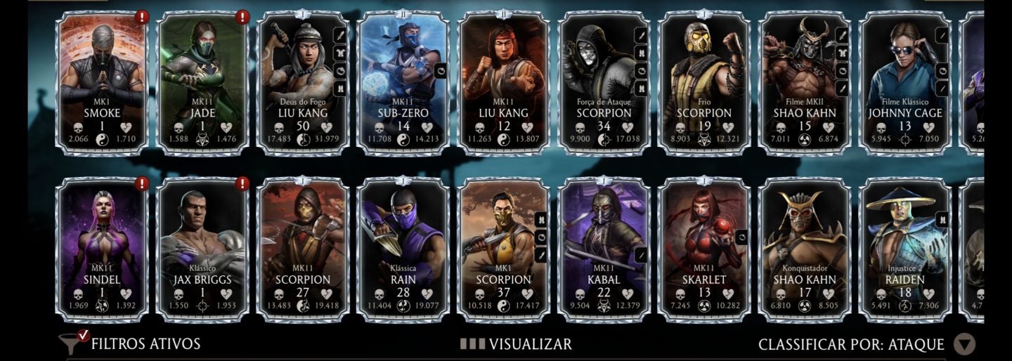 Conta com várias cartas diamantes raras MORTAL KOMBAT MOBILE