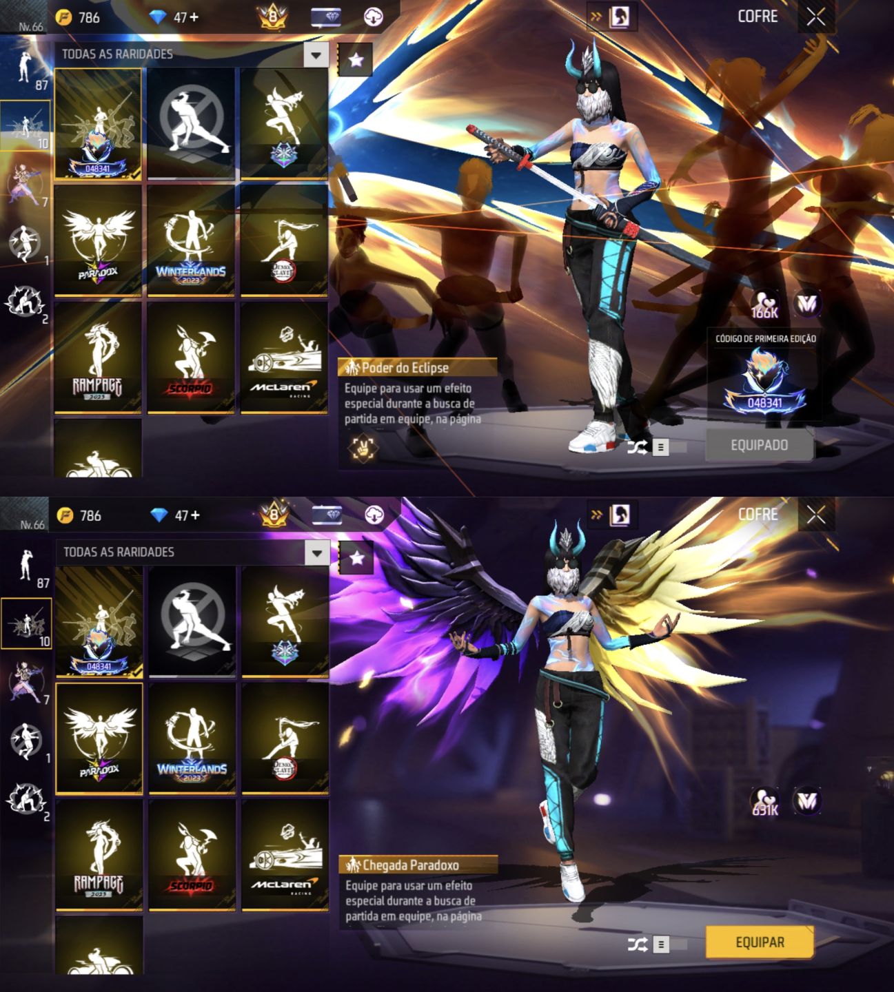 CONTA FREE FIRE PRIME 8, FEMININA E MASCULINA