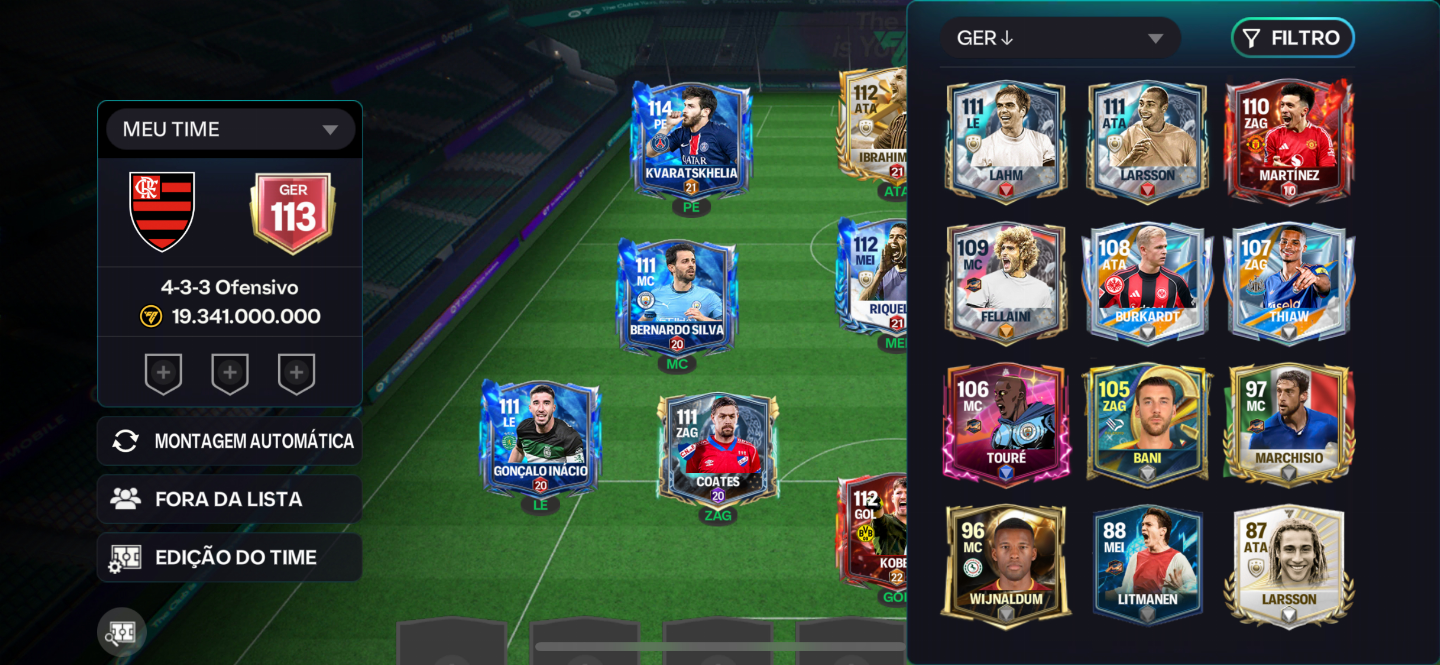 CONTA DE FC MOBILE GER 113,COM KVARA GER 114, DE JONG GER 114,ETC