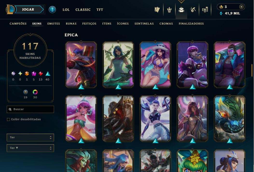 Conta LoL 117 Skins - Akali KDA Prestígio 2018 + Versão Exclusiva 2022