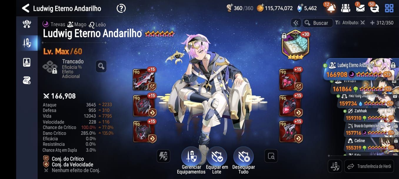 Conta Epic7 Endgame! Vários ML e Collab da Frieren.