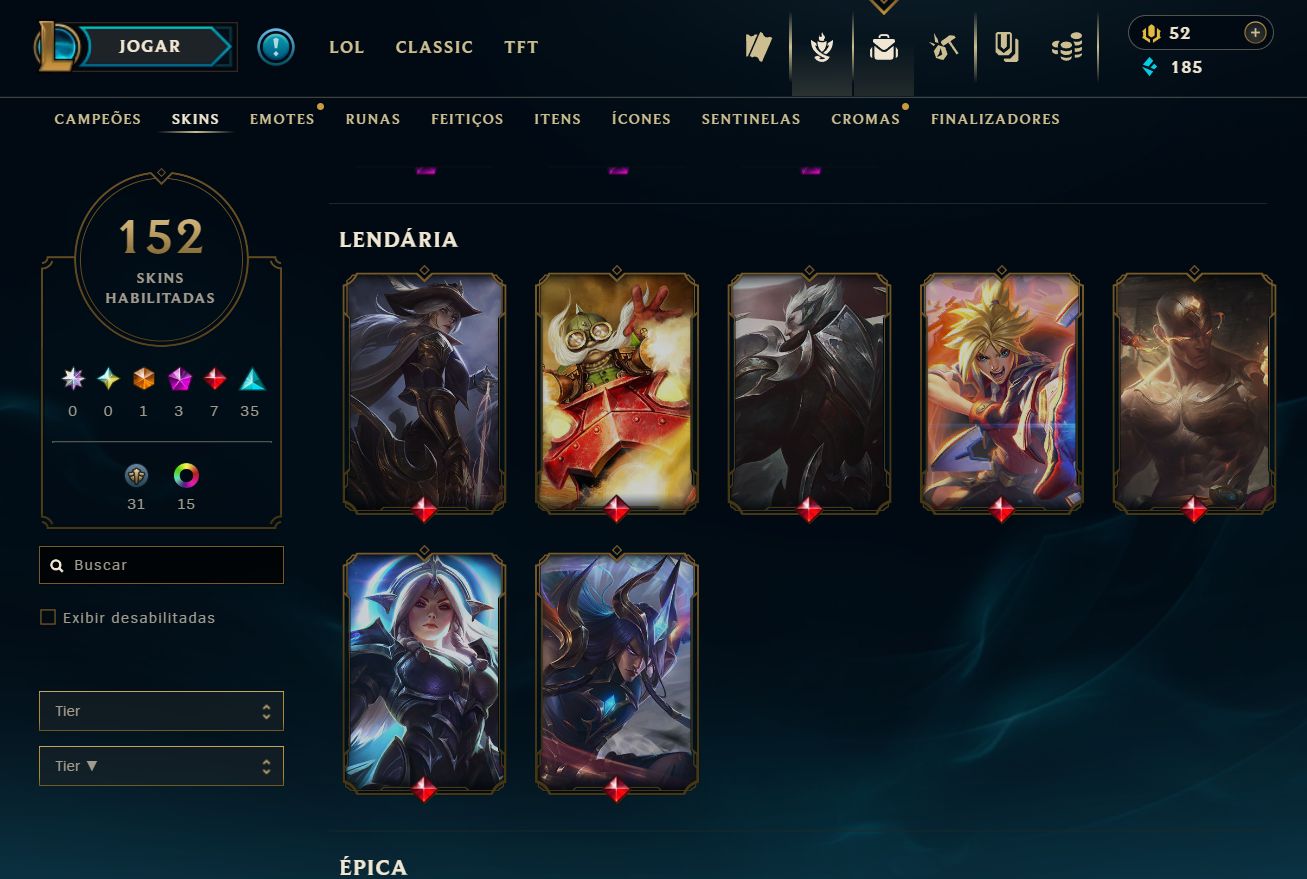 [ACESSO IMEDIATO] 152 Skins 165 Campeões