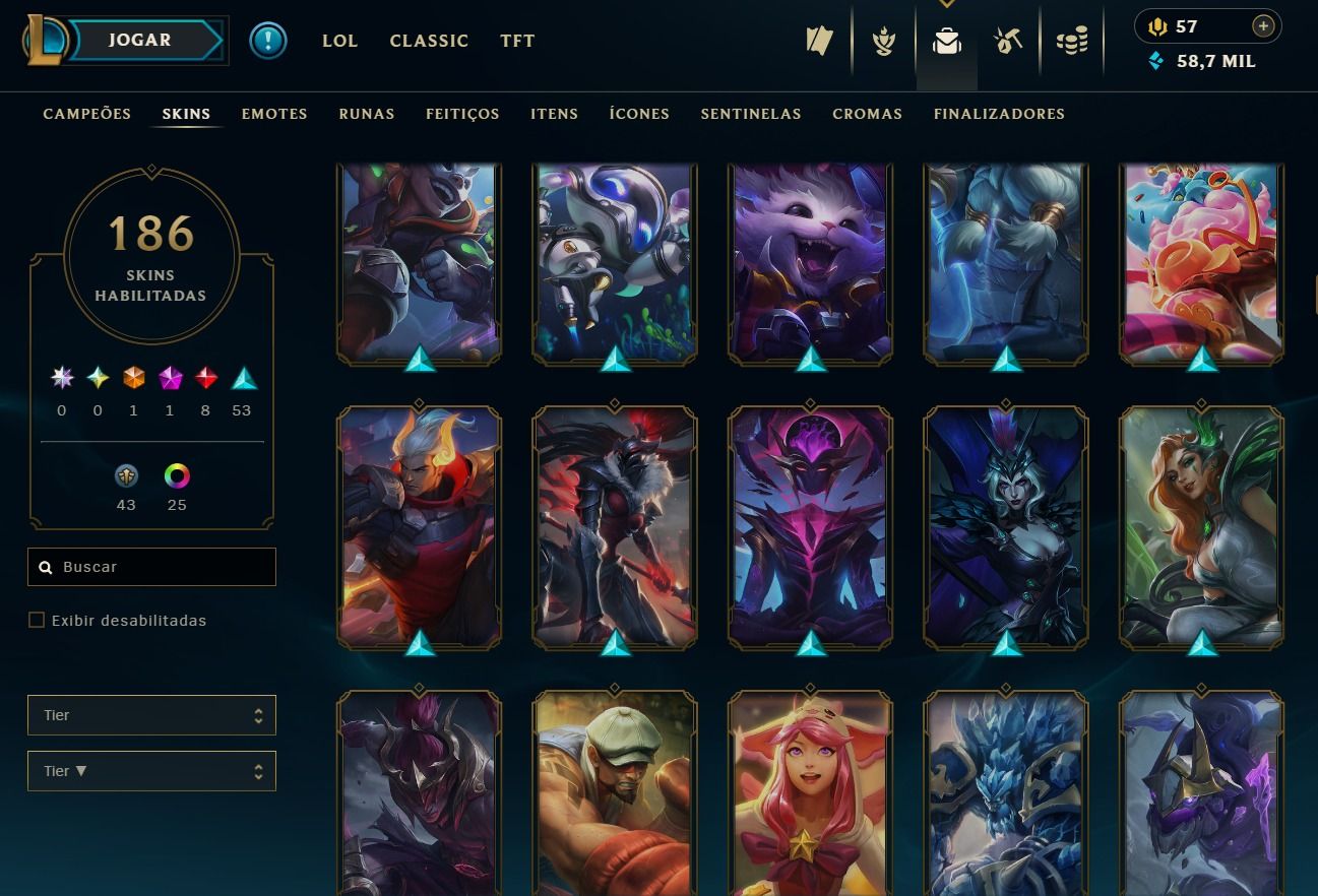 CONTA DE 2013 - 186 SKIN - LVL 242 - TODOS CAMPEÕES - 50K DE EA - 25 CROMAS