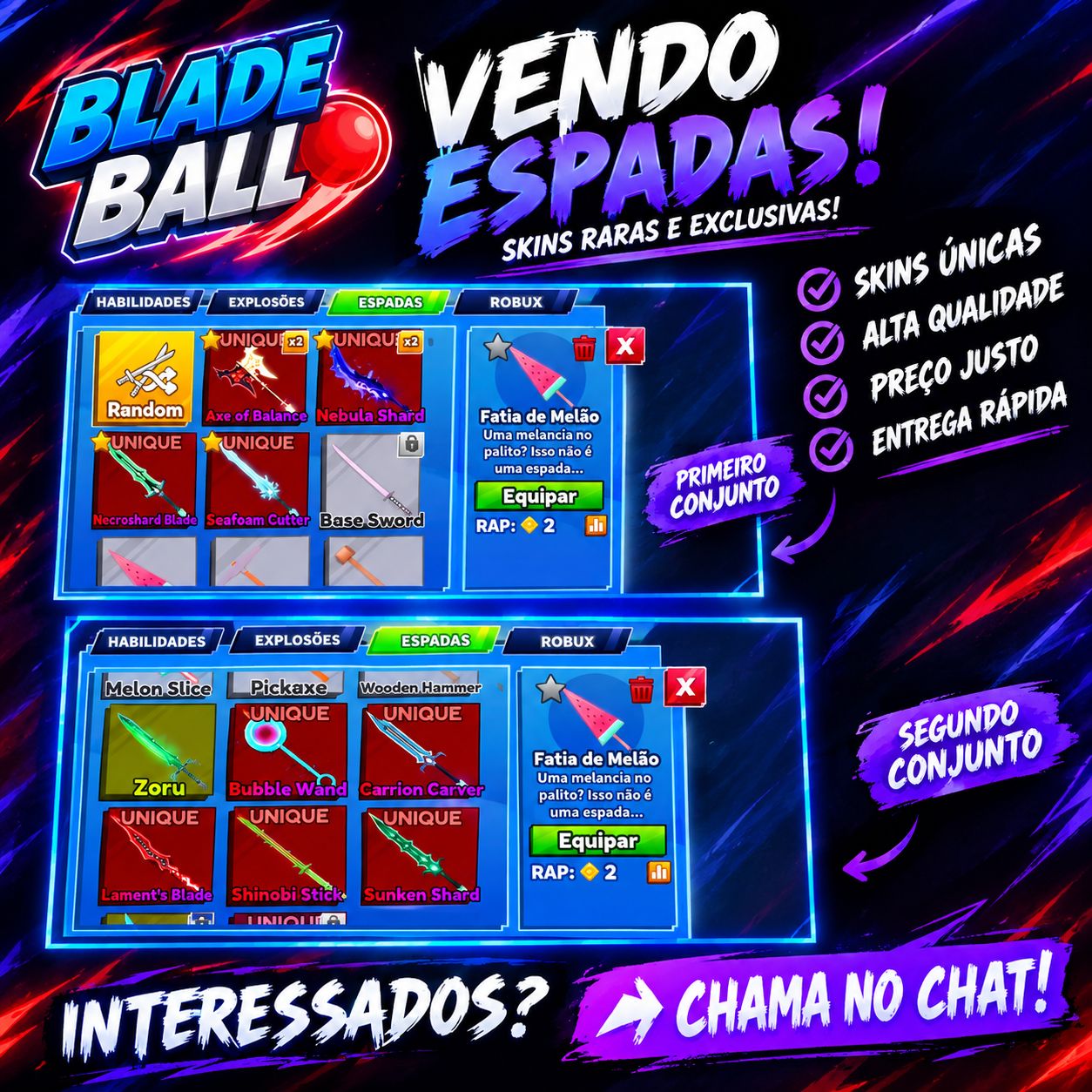Skins de espada Blade ball Lote