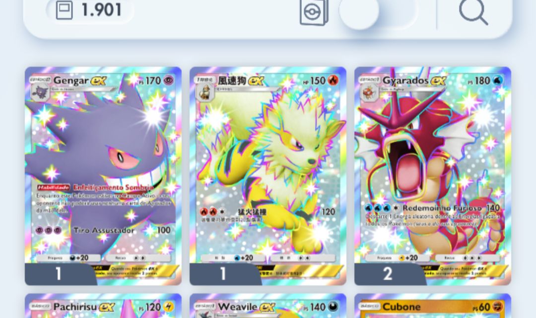 Conta Pokémon TCG - NV 28 com 2 Gyarados Shiny, 1 Gengar Shiny e muito mais !!!