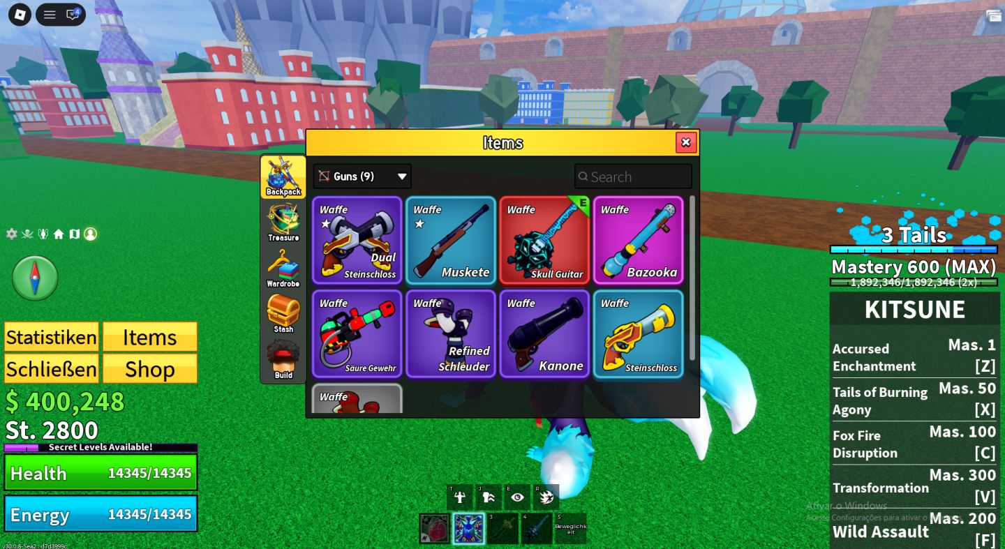 Conta de Blox Fruits Full com 6 Perm Tiger, Venom, Kitsune e Todas as gamepass