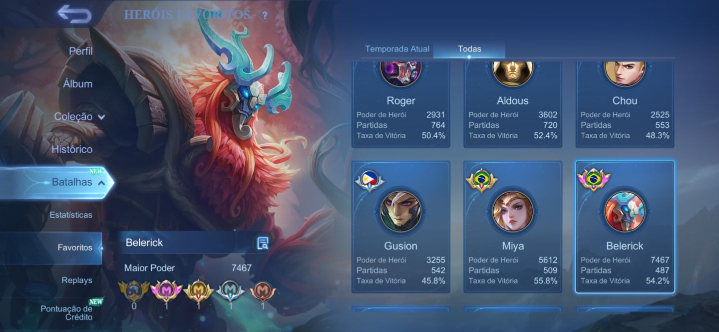 CONTA MOBILE LEGENDS | 198 SKINS | KARINA KOF | EX-IMORTAL 122 | TOP BR BELERIC