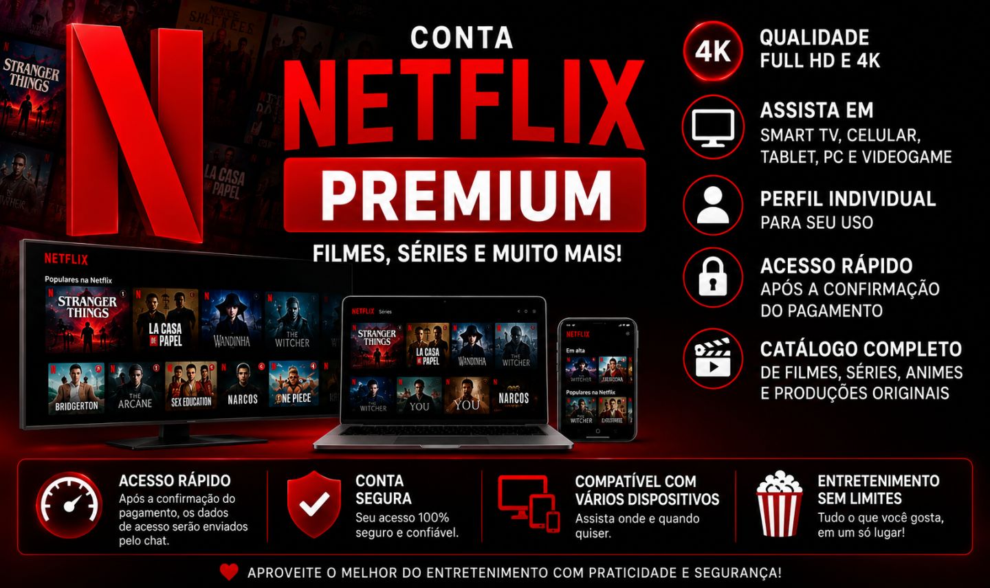 NETFLIX 4K ULTRA HD 30 DIAS | 1 TELA COM PIN !
