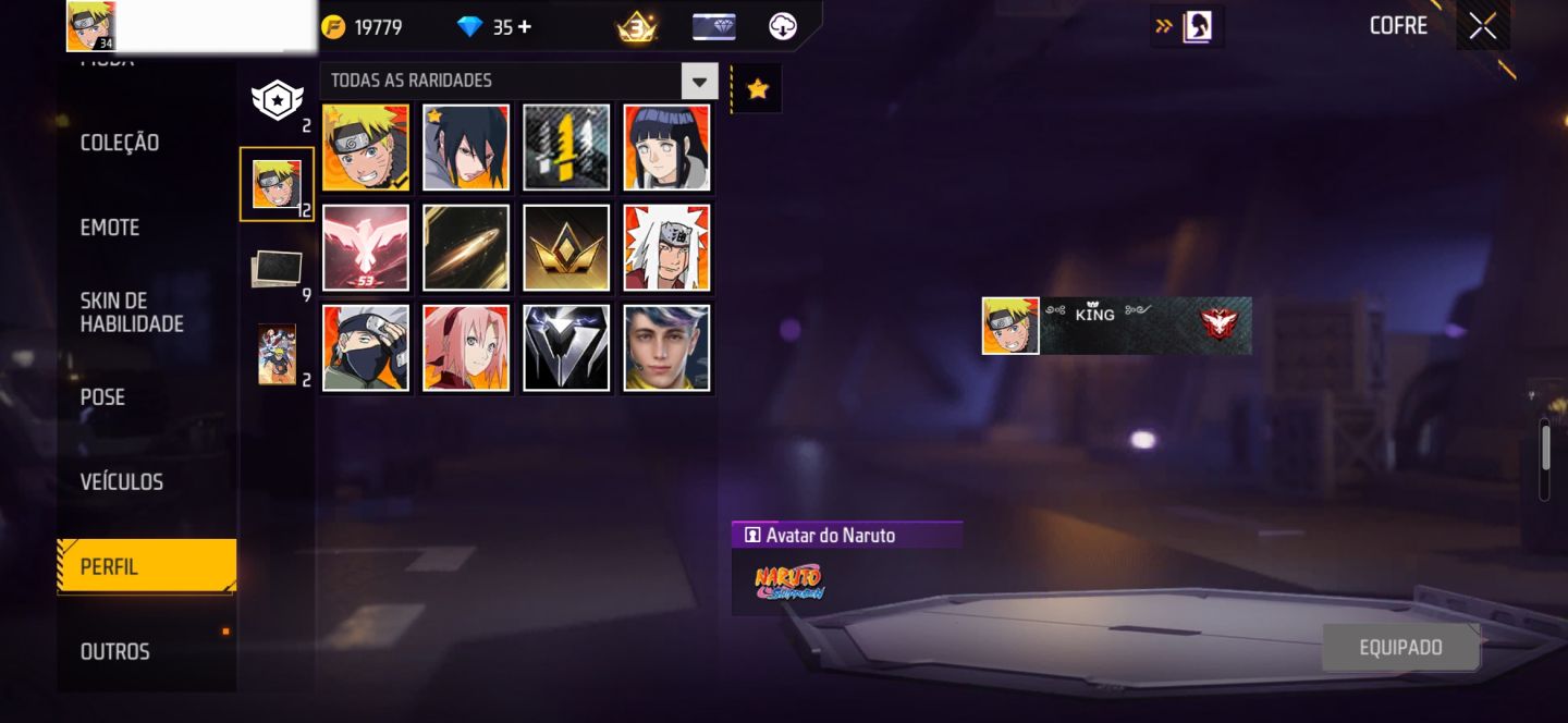 CONTA FF COM SKINS DA PARCERIA NARUTO + 2 EVO