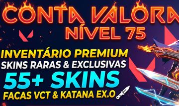 CONTA COM 55 SKINS, KATANA EX.O, FACA VCT LIMITADA, VANDALS E PHANTOMS PREMIUM