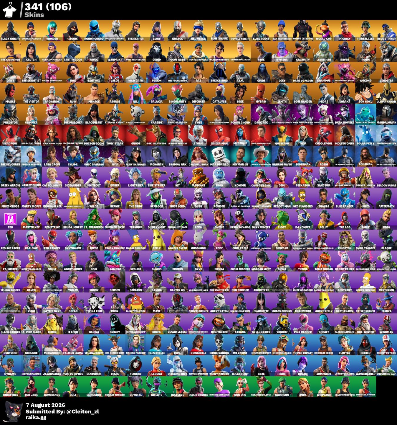 +320Skins| Wonder| Black knight | WorldCup Fishstick |Merry Mint Axe|Founder STW