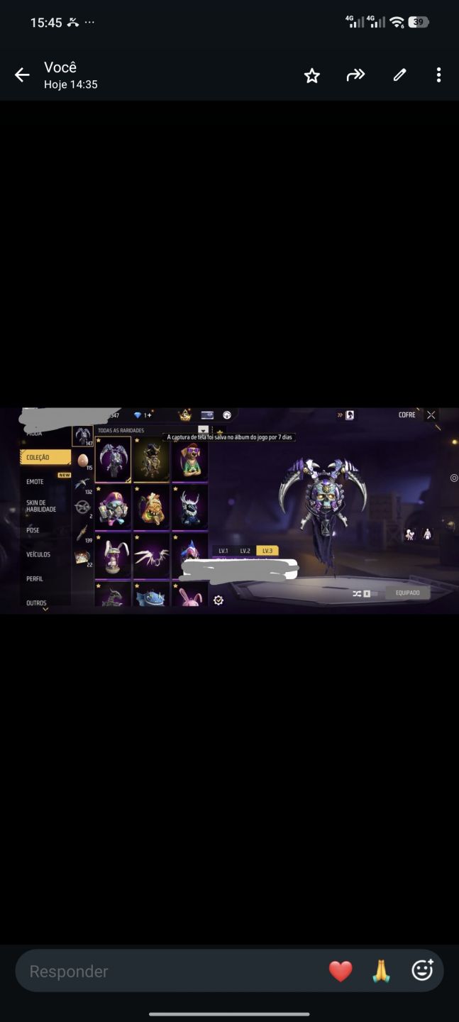 Conta de fre fre com várias skins de armas atribuídas