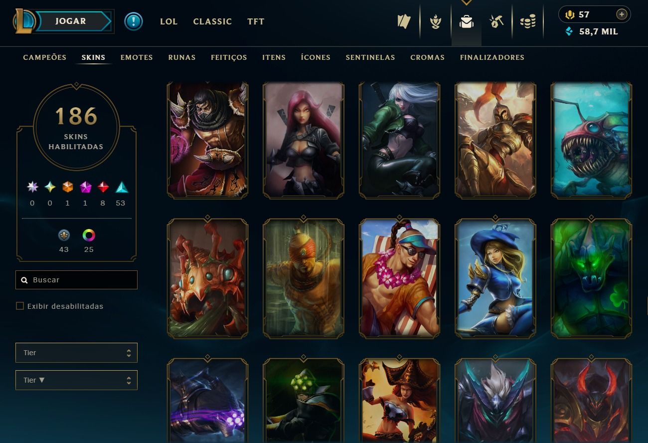 CONTA DE 2013 - 186 SKIN - LVL 242 - TODOS CAMPEÕES - 50K DE EA - 25 CROMAS