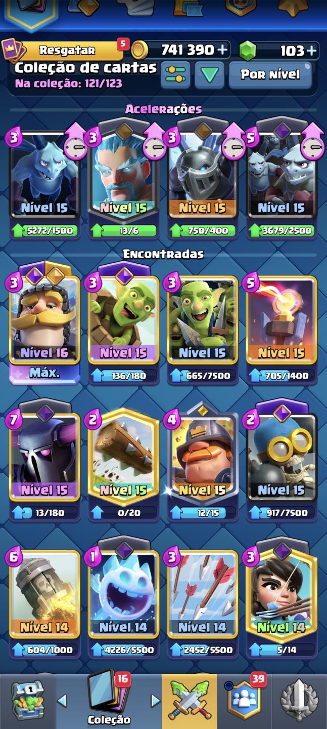 Conta Clash Royale Nível 15 121/123 Cartas | 741K Ouro | 103 Gemas