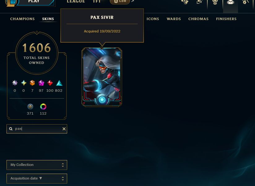 LOL EX-DESAFIANTE 2025 | MESTRE | 1608 SKINS + PAX SIVIR