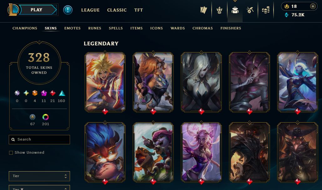 CONTA MASTER LOL | COLEÇÃO SENNA COMPLETA + VICTORIOUS COMPLETA | 328 SKINS