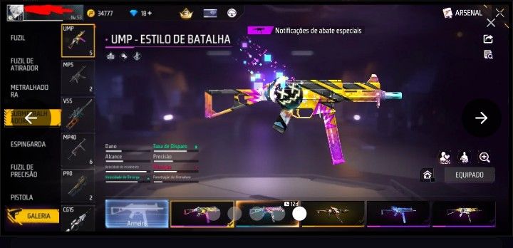 CONTA DE FF COM UMP ROXA XM8 ATRIBUTADA